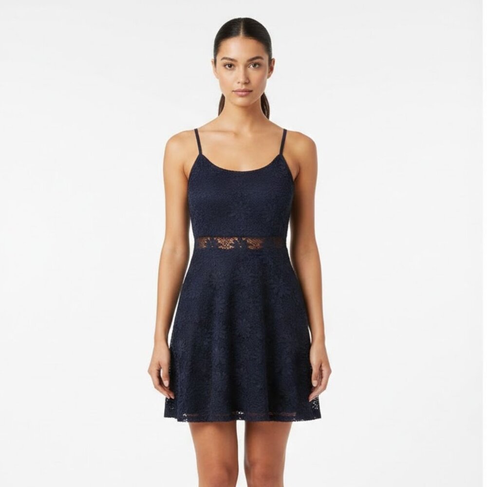 Ultra Flirt Blue Spaghetti Strap Lace Dress Size L
